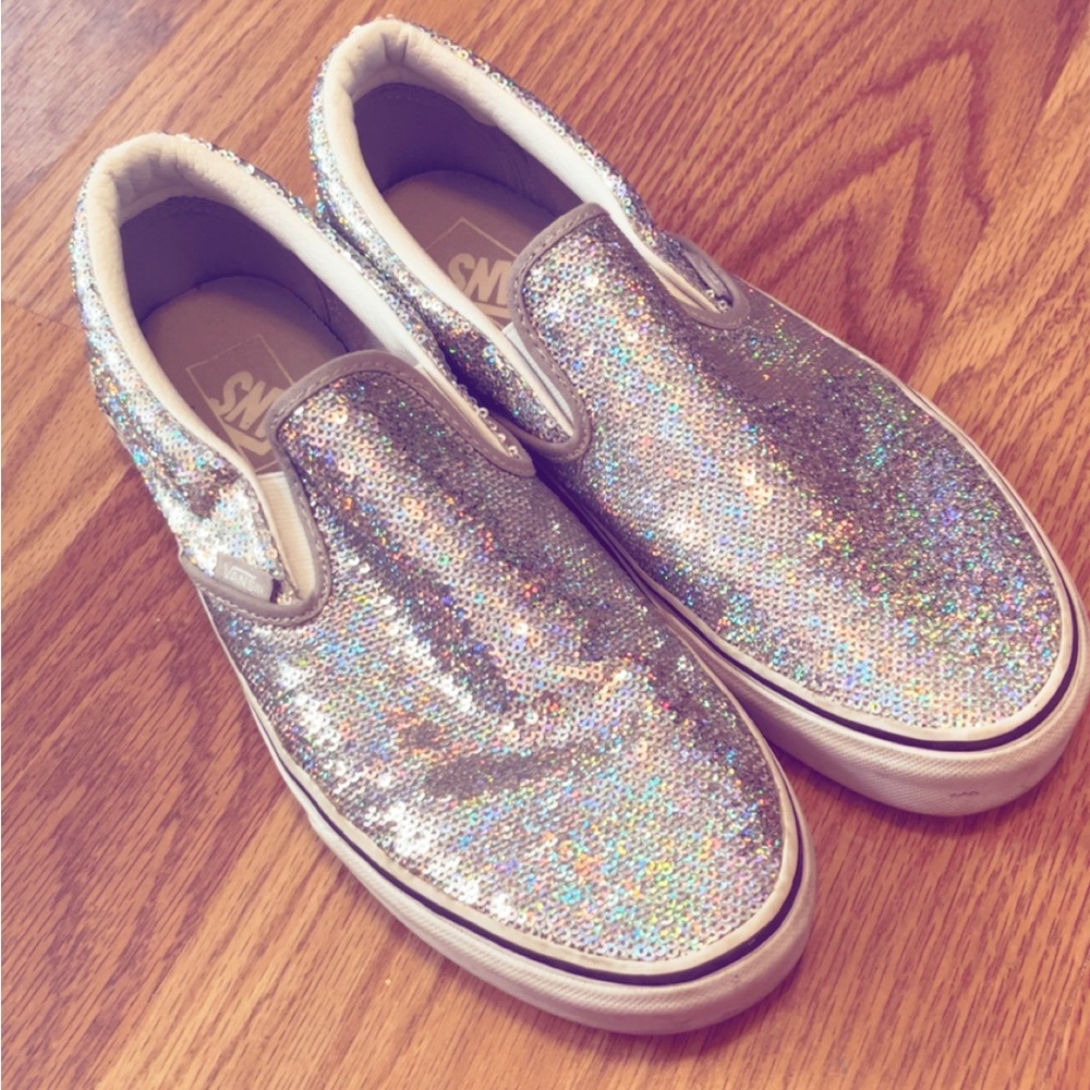 Vans Silver Glitter Slip-On Shoes